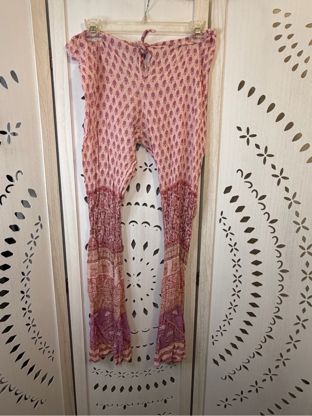 Blue Boheme Pink Print Pants Boho Hippie